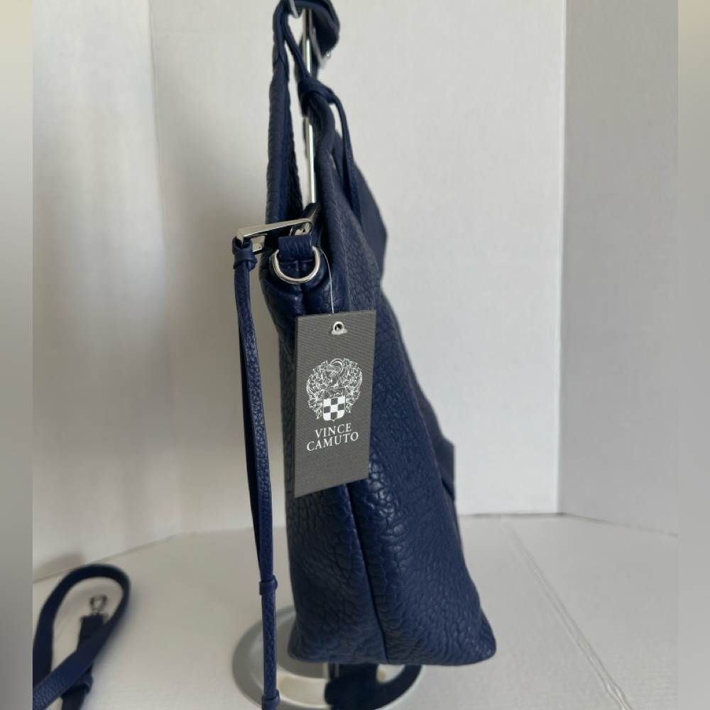 NWT Vince Camuto Lamb Leather Pleated Convertible Tote Blue Shoulder Bag - Picture 6 of 16